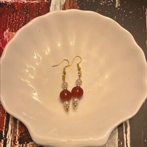 Gold and Pink Dangle Earrings with Elegant Design